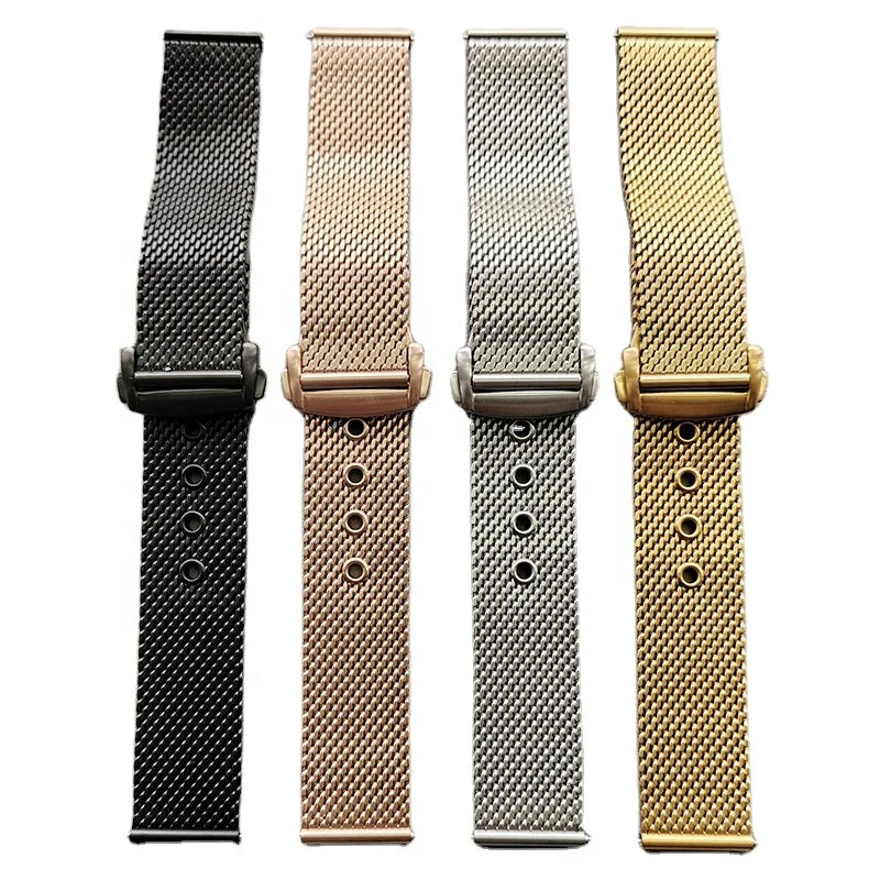 Folding Buckle Butterfly Buckle Stainless Steel Mesh Strap Band for Universal Watch
