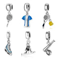 Real 925 Sterling Silver Love Sports Tennis and Rackets Pendants Fit Bracelet Jewelry Making Wholesale Lots Bulk Gift Party