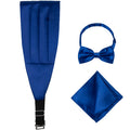Fashionable Solid Blue 100% Polyester Glossy Satin Plain Dyed Adjustable Strap Durable Needle Detection Bow Ties Pocket Squares