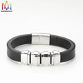 Custom Men'S Black Adjustable Bracelet With Blank Bars Stainless Steel and Leather Band Bracelets Wholesale
