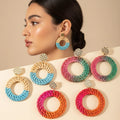 Natural Earrings Rattan Earrings Colorful Woven Rattan Large Round Drop Earrings