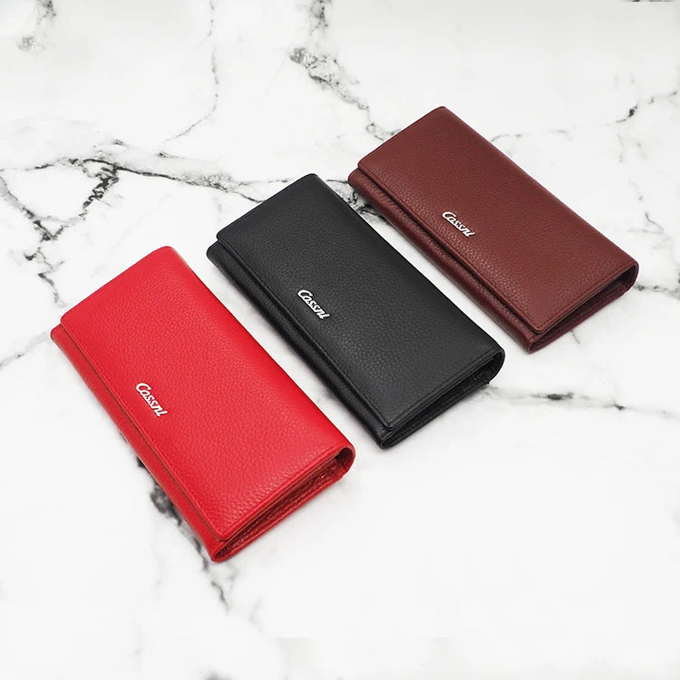 Fashion Full Grain Leather Women Long Style Wallets with Stock