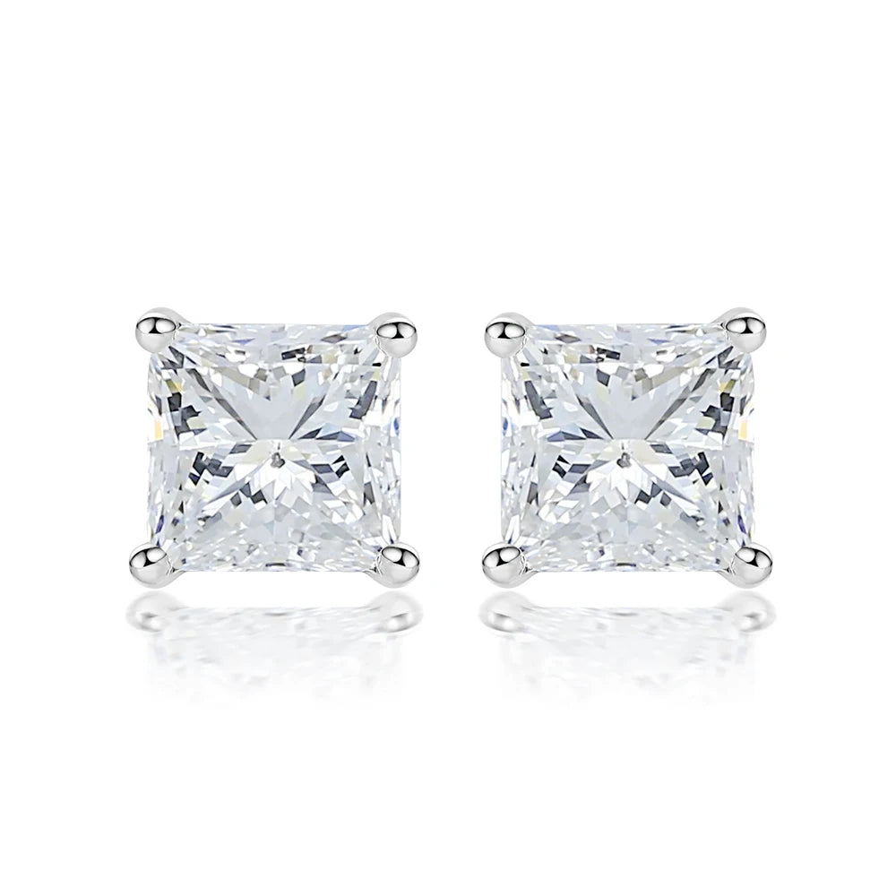 Classic 925 Sterling Silver Jewelry Square CZ Gemstone Stud Earrings