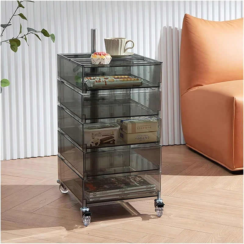 Acrylic Side Table Living Room End Tables Bedroom Nightstands Home Bar Decorative Trays Storage Utility Carts with Wheels