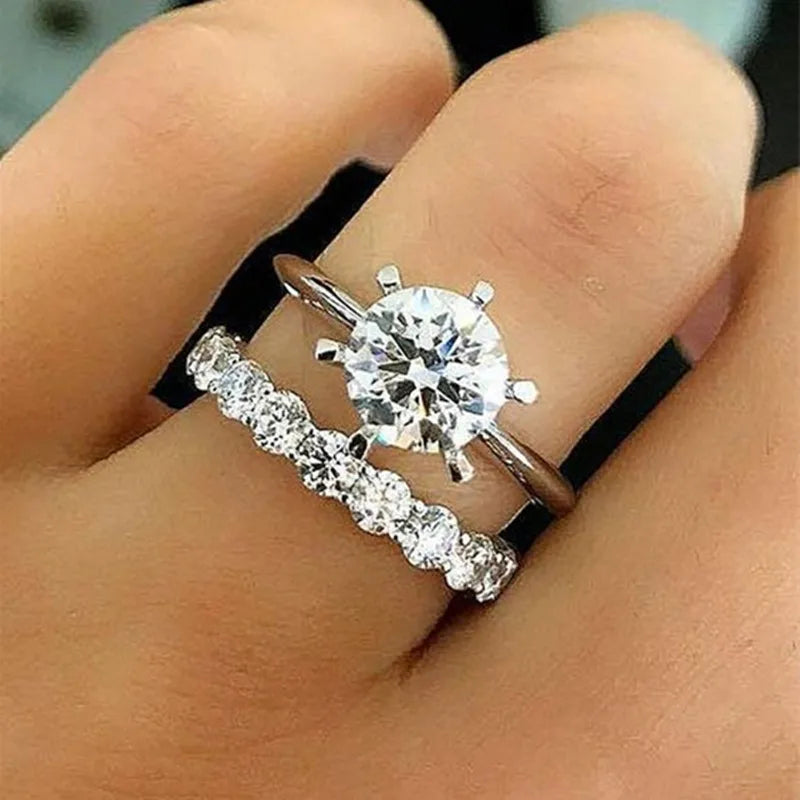 High Quality Jewelry Three Layer Zircon Dainty Square Royal Blue Ring Women Girls Dainty Thick Princess Blue Silver Ring