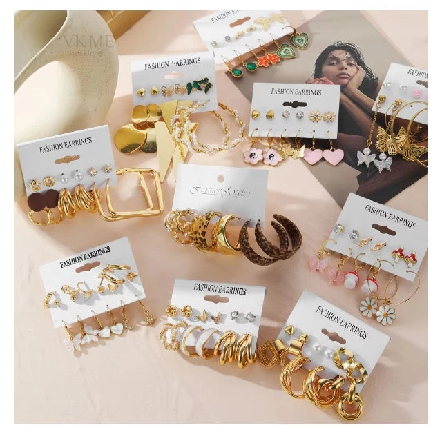 VKME Fashion New Butterfly Pendant Stud Earrings Large Hoop Earrings for Women Jewelry Set