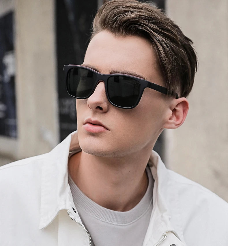Custom Logo Printed Mirror TAC Lenses TR90 Square Frame Polarized UV400 Men Sunglasses