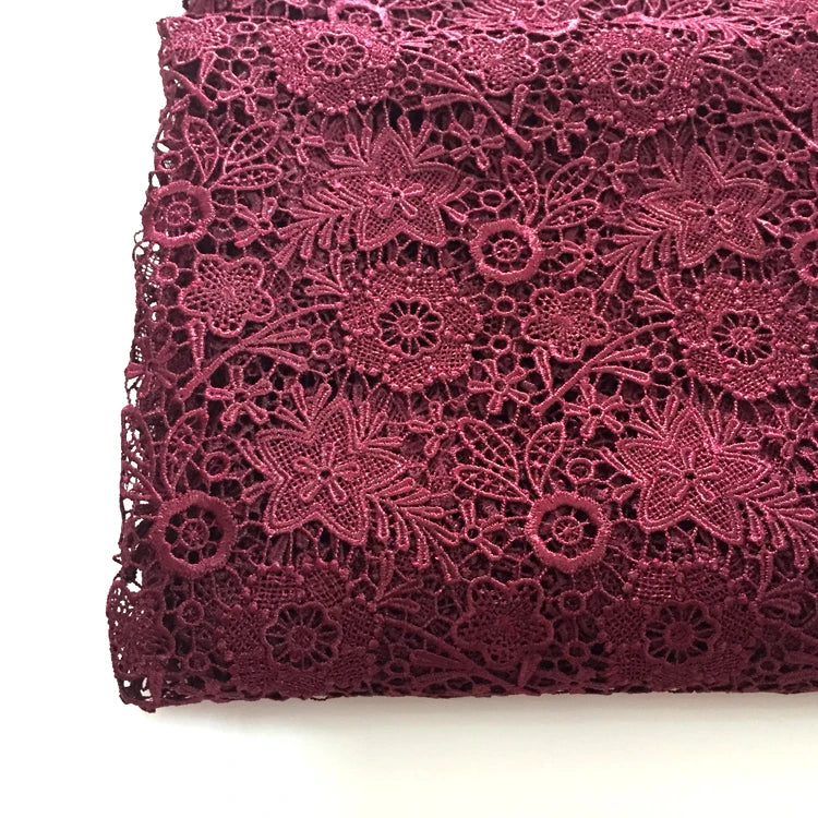 Maroon Embroidery Floral Guipure Lace Fabric
