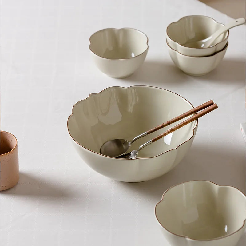 Solhui Retro Ceramic Household Tableware Set Flower-shaped Noodle Bowls Fish Plates Wholesale