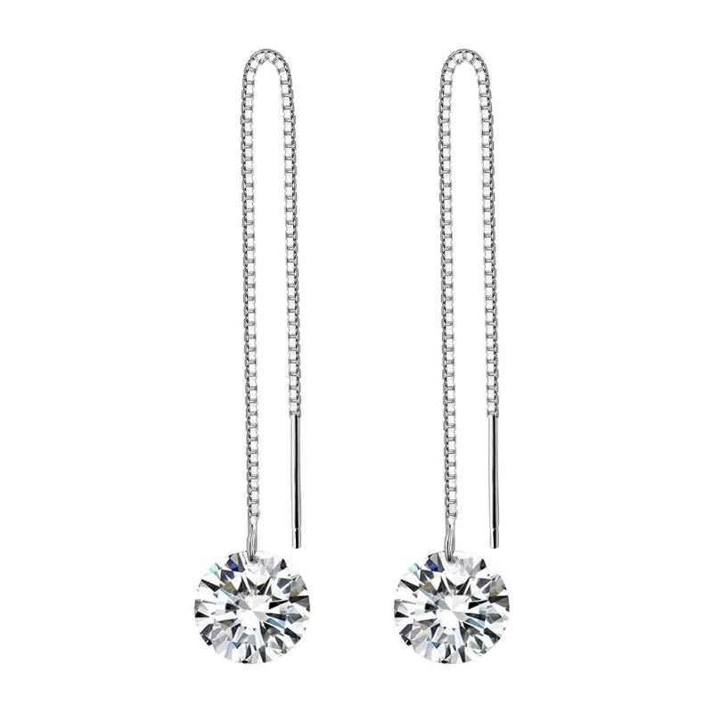 Hot Sale Long Zircon 925 Sterling Silver Earrings for Women Fashion Jewelry