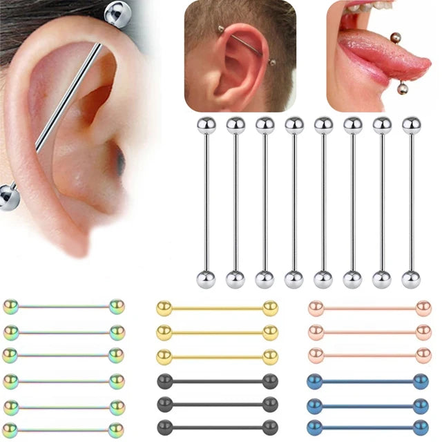G23 ASTM F136 Titanium Piercing 14G 16G Tongue Ring External Thread Industrial Barbell Ear Tragus Helix Fashion Body Jewelry