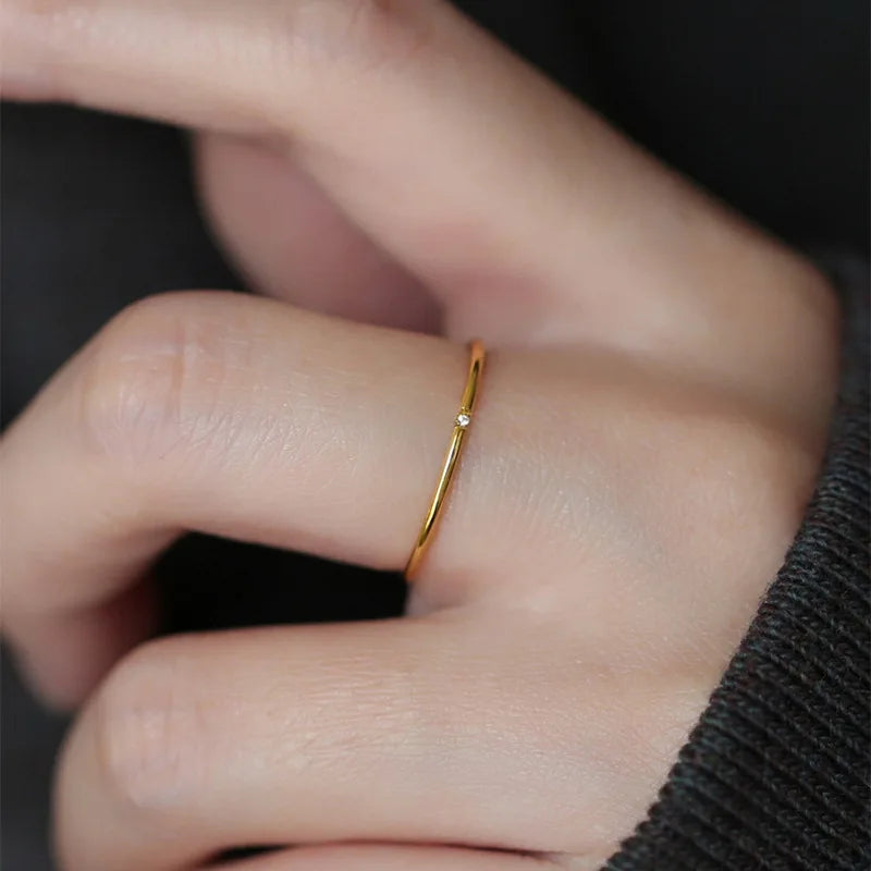 Nabest PVD Gold Plated Women Minimalist Thin Joint Ring Stainless Steel Waterproof Rhinestone Shiny Ring Jewelry
