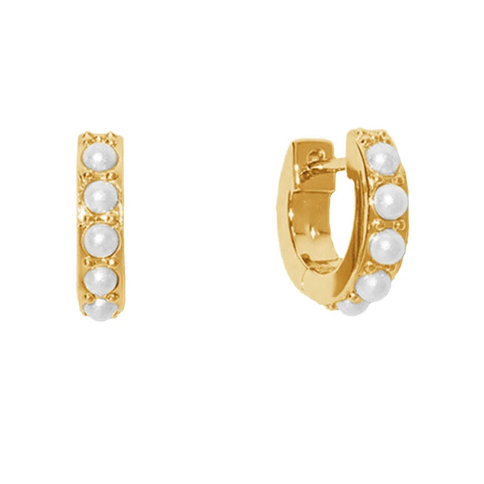 Nagosa Wholesale 18k Gold Vermeil 925 Sterling Silver Classical Simple Style Pearl Huggie Earrings for Women Party
