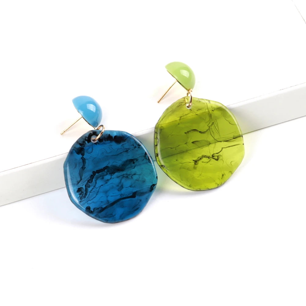 Korean Nature Special Designer Earrings Agate Vintage Oil Painting Ink Painting Prairie Ocean Personality Romantic Earring
