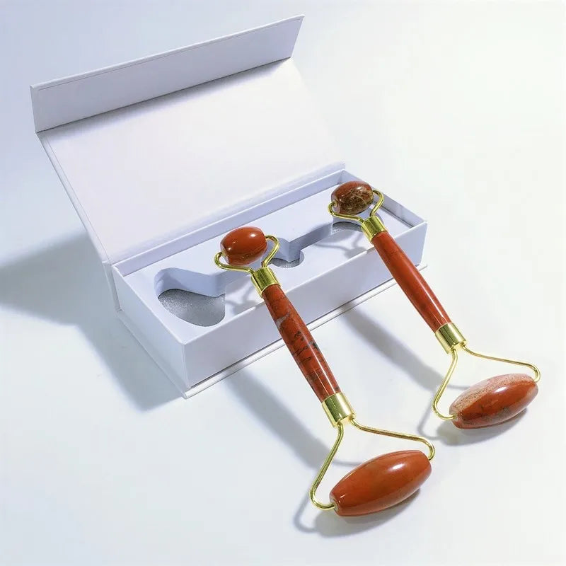 Huiying Natural Stone Facial Anti Aging Natural Double Head Red Jasper Natural Gem Roller for Face