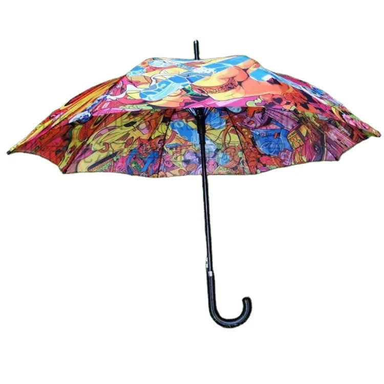 Pattern Print Umbrella Leather Handle Umbrella with logo Printing 23inch j Handle Umbrella with Uv