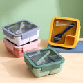 Custom Logo Injection Molded Plastic Rectangle All-in-one Stackable Bento Lunch Box with Salad Box and Cutlery for Kids & Adults