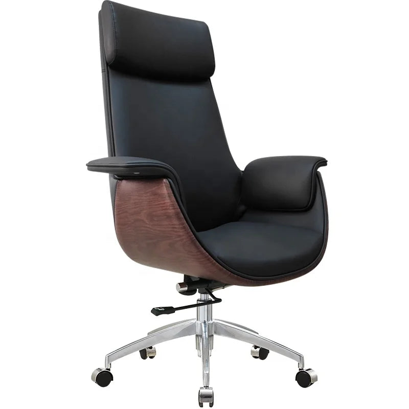 Modern Black Leather Executive Chair Classic Office Chair Ergonomic Rolling Boss Chair Adjustable Headrest BIFMA PU Metal
