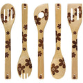 Fun Gift Idea Christmas Decoration Kitchen Supplies 5 Pieces Set Wooden Serving Spoon Burned Bamboo Cooking Utensils With Holder