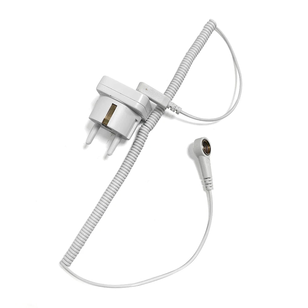 ALLESD White ESD Grounding Wire Set (White European Standard Plug Wire 2.4m+10mm Button+plug)
