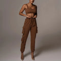 Drawstring Elastic Training Conjunto Deportivo Ladies Trendy Two Piece Summer Set Bootleg Pants and Crop Tops Lounge Casual Wear