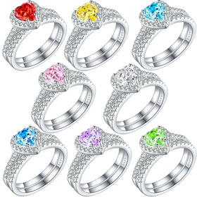 Engagement Wedding Rings Set Non Fade Luxury Crystal Women Cz Heart Fashion Diamond 925 Sterling Silver Fine Jewelry