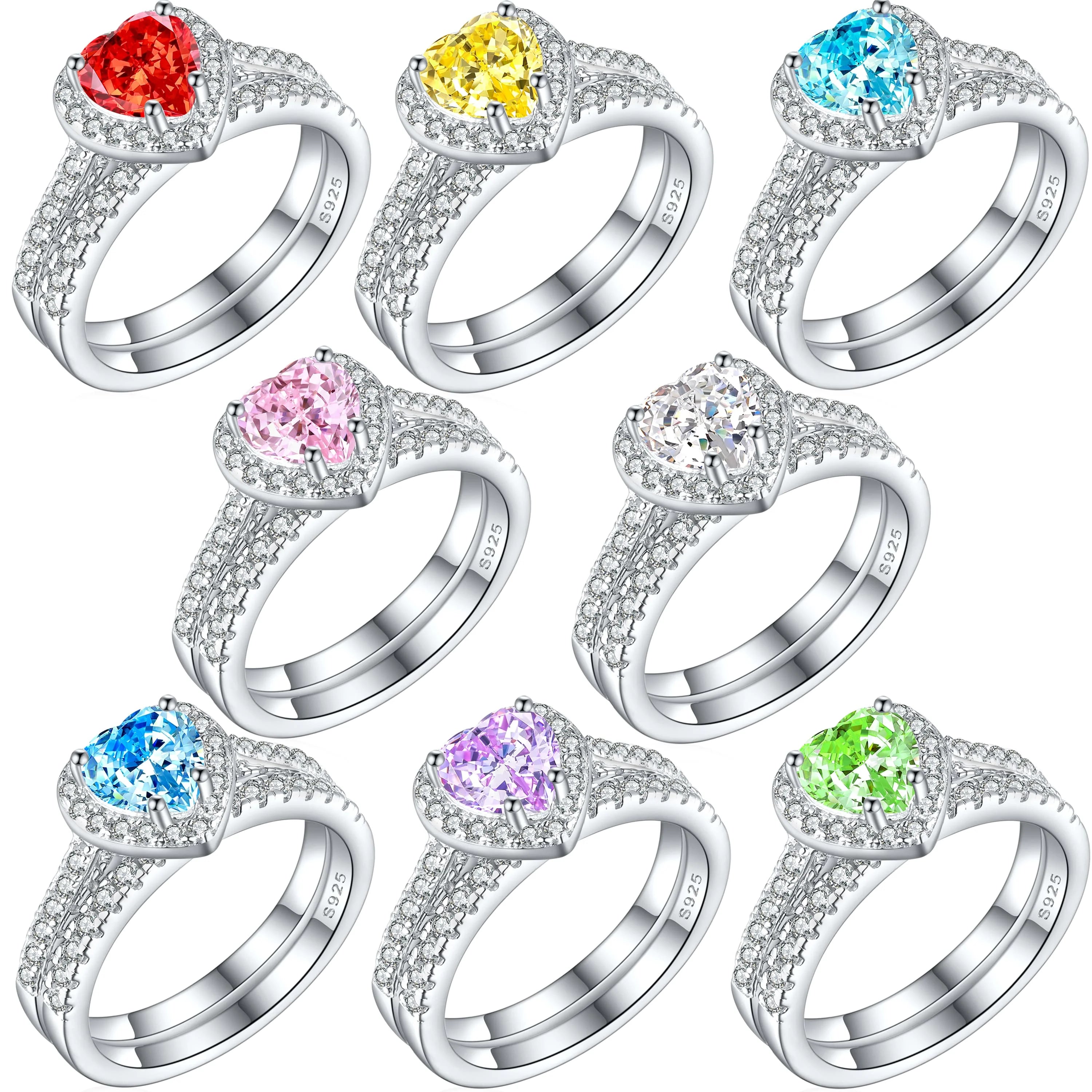 Engagement Wedding Rings Set Non Fade Luxury Crystal Women Cz Heart Fashion Diamond 925 Sterling Silver Fine Jewelry