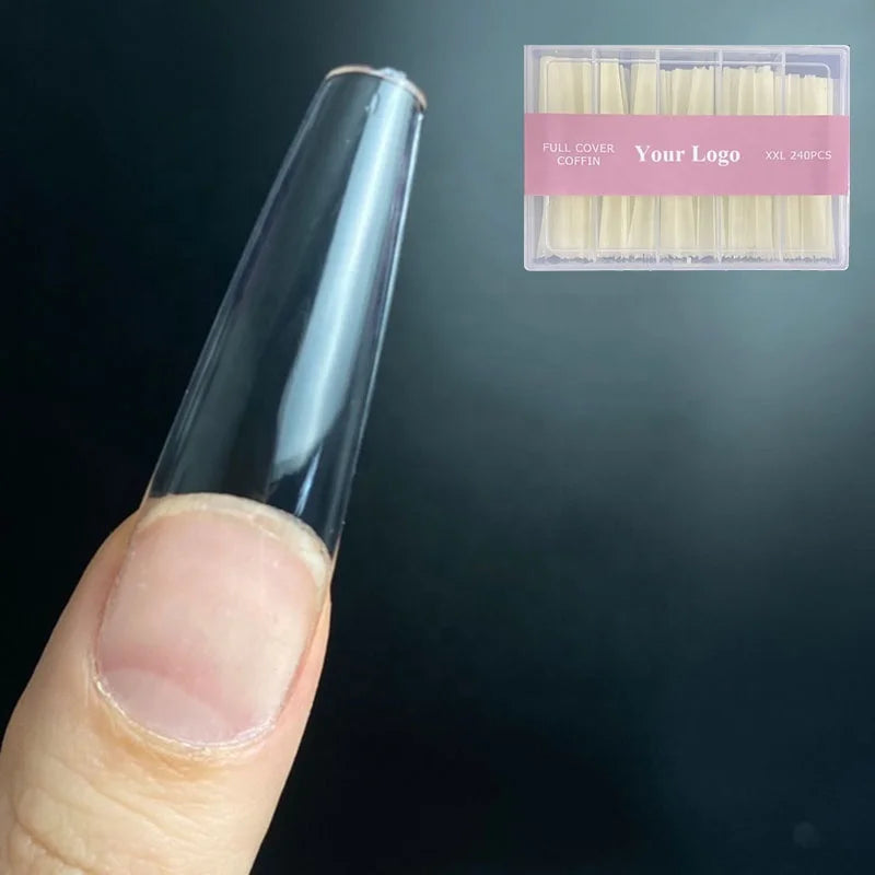 Private Label 240Pcs Box Press on Ballerina Gel Tips Half Matte Full Cover XXL Coffin Nails Tip