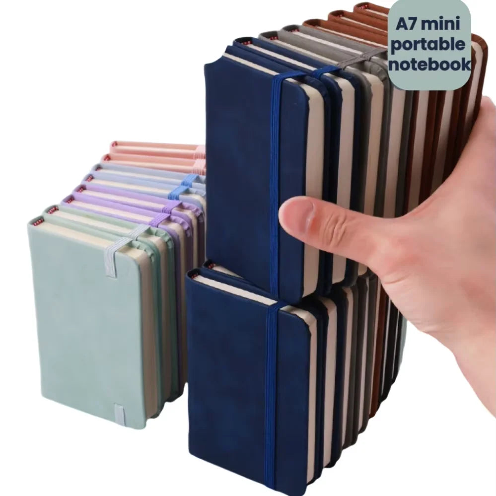 U+ Mini A7 Planner Portable 100 Sheets Pocket Waterproof PU Leather Thermal Binding Hardcover Office Style Notepad