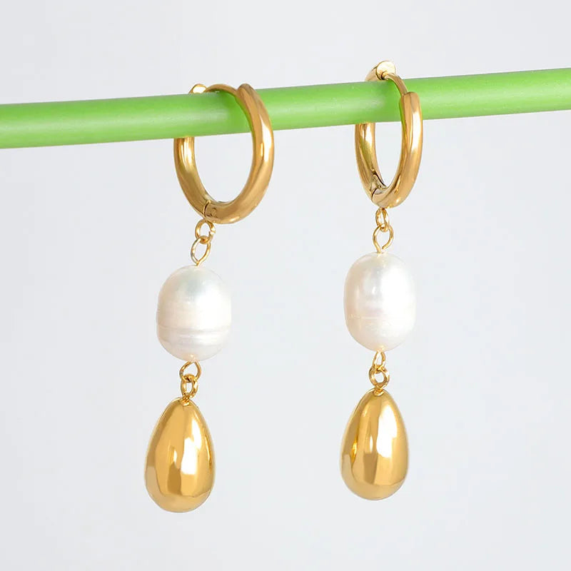 MICCI 2022 New Trendy 18k Gold Plated Retro Freshwater Pearl Triangle Earrings For Women