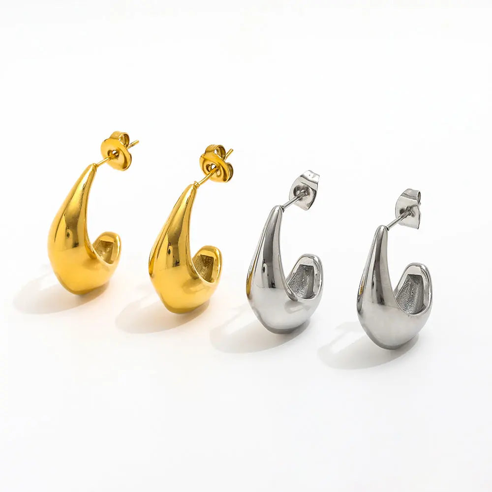 Joolim PVD Gold Plated Hoop Earring Crescent Cambered Surface Hollow Stainless Steel Earring High End Costume Jewelry