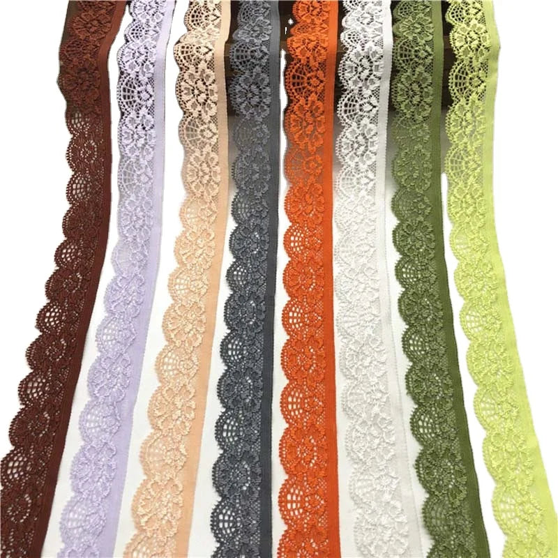 25mm Elastic Polyester Knitted Embroidery Lace Diy Sewing Textile Clothes Stretchy Border Edge Trims Underwear Hollow Fabric