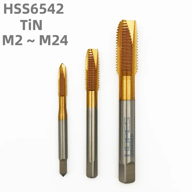 TiN Coated HSS6542 M2 Machine Spiral Point Taps with Coarse Fine Thread M2 M3 M4 M5 M6 M8 M10 M12 M14 M16 M18 M20 M22 M24
