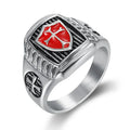 Hot Style Knights Templar Ring Stainless Steel Red Glue Catholic Shield Cross Man's Ring Waterproof