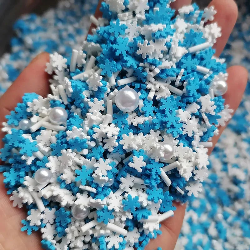 1000g DIY Craft Slime Sprinkles Christmas Blue White Snowflake Acrylic Pearl Beads Mix Polymer Clay Sprinkles Slices
