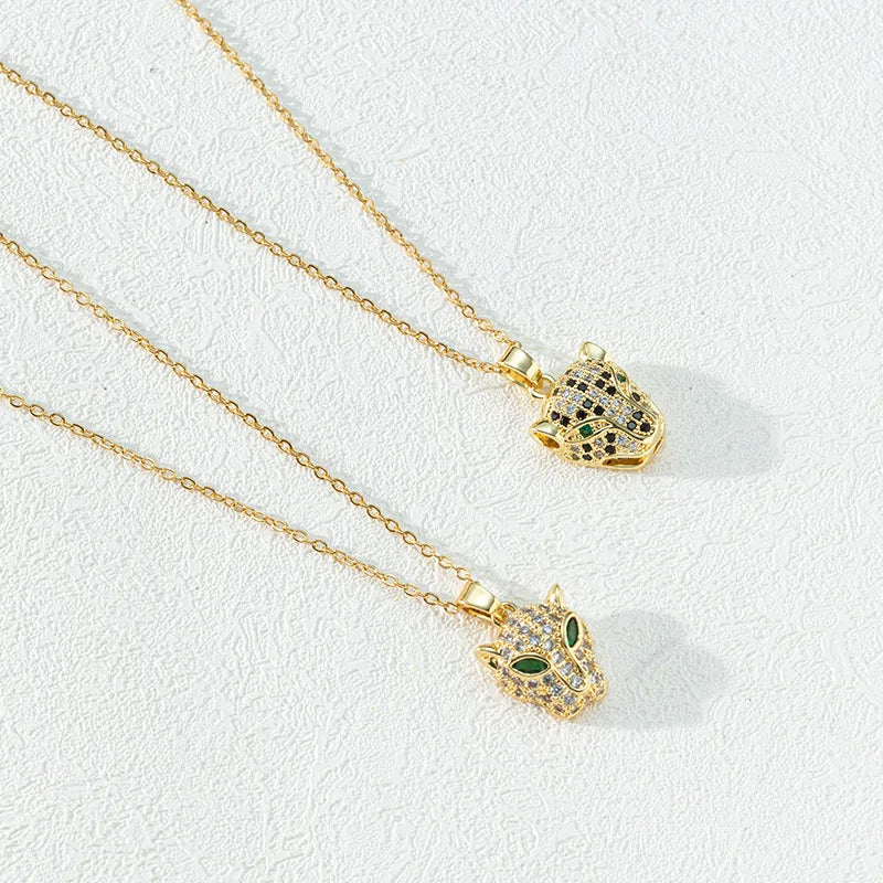 White Black Zircon Animal Earrings Necklace Jewelry Stainless Steel 18k Real Gold Plated Leopard Pendant Necklace