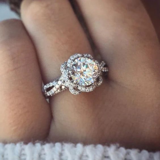 CAOSHI Custom Jewelry Trendy Shiny Flower Shape Rings Wedding Cubic Zirconia 925 Silver Color Ring Women Engagement
