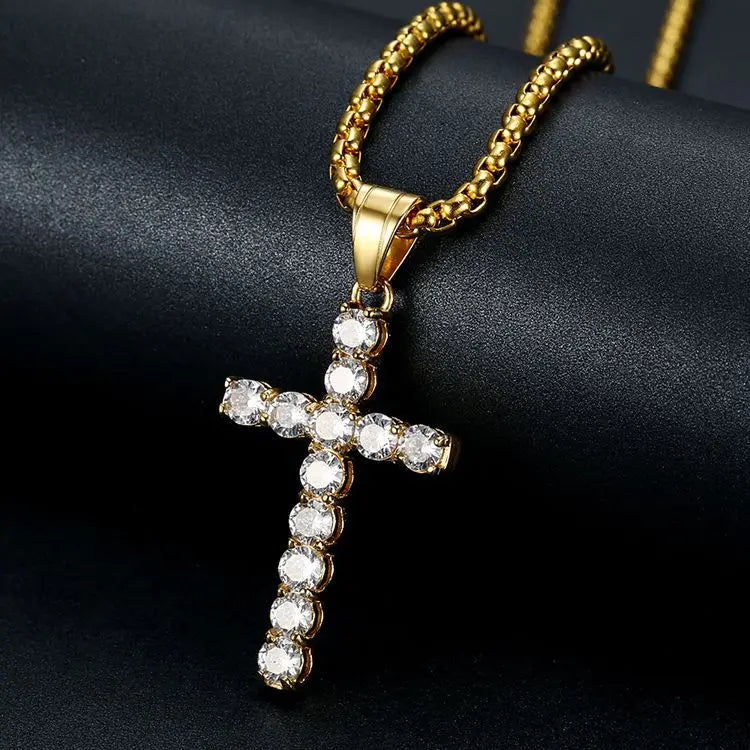 Collar De Cruz Stainless Steel Christian Jesus Jewelry Bling Large Big Diamond Cross Pendant Necklace for Women
