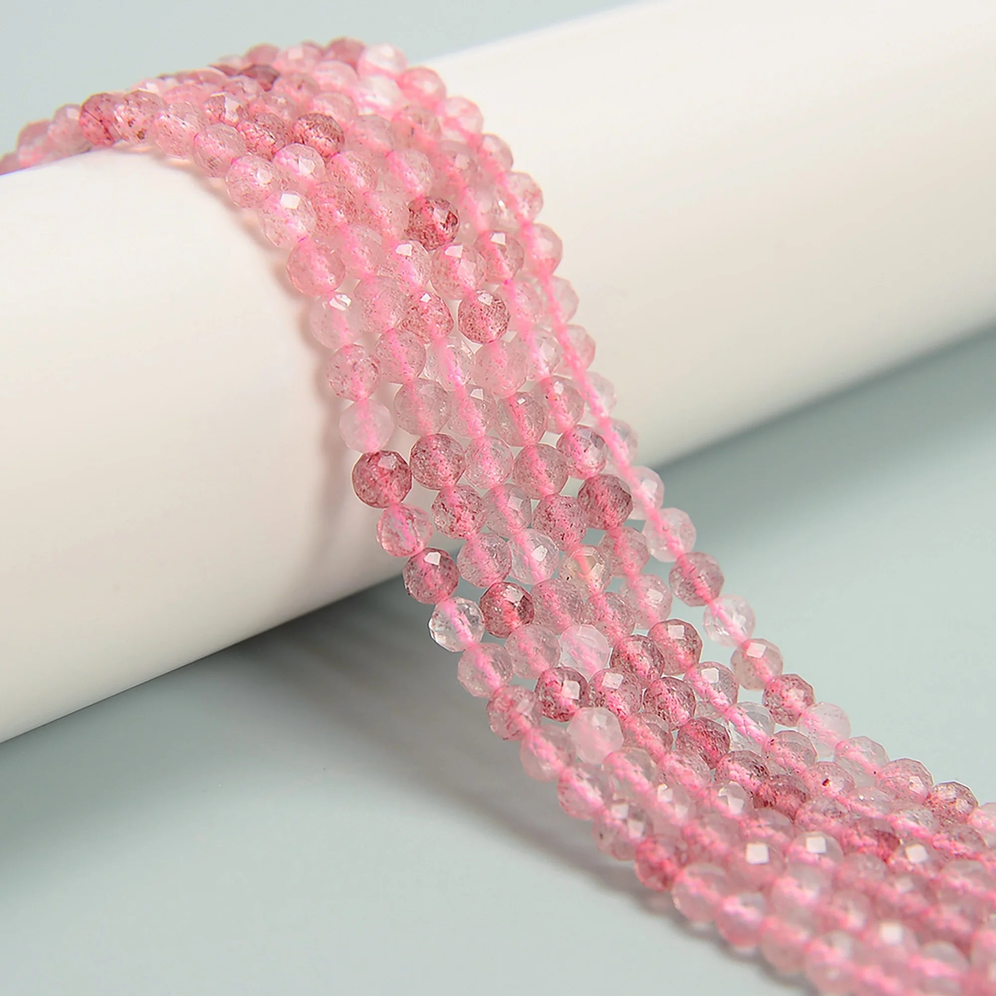 Loose 3mm 4mm Natural Strawberry Quartz Crystal Bead Strands Faceted Round Beads for Jewelry Bracelet Making