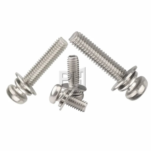 Round Head Cross Three-combination Nickel-plated Flat Spring Pad Three-piece Combination Screw M2M3M4