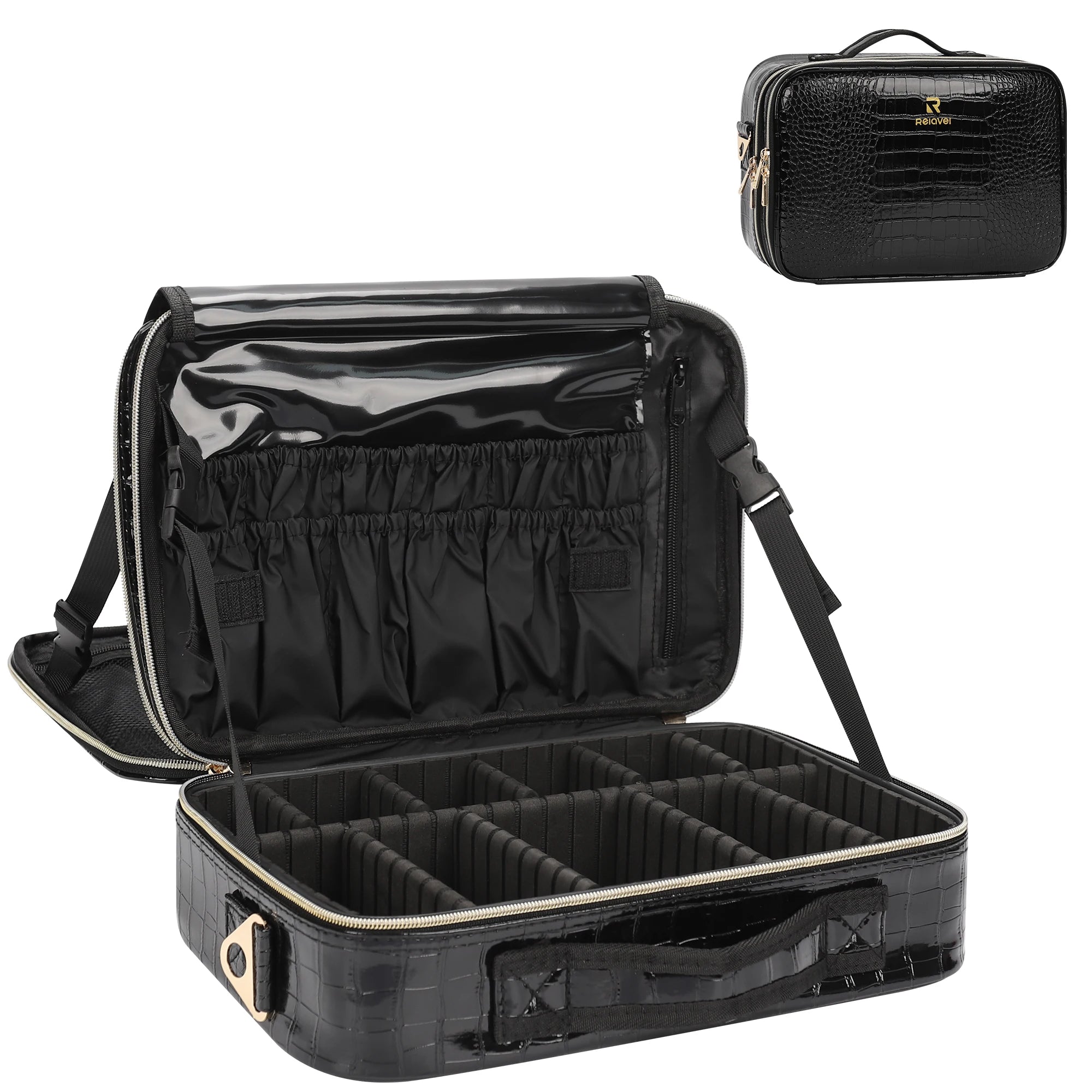 Relavel Small Crozzling Leather Case Travel Case Professional Cosmetic Organizer Portable Storage Container Collection Handbag