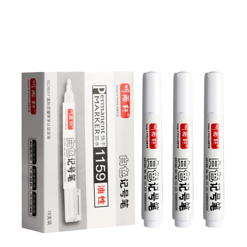 White Waterproof Wear-Resistant Oil-Based Marking Pen Quick-Drying for Metal Paper Glass & CD Plastic Material School Office Use