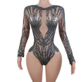 Shiny Long Sleeve Spandex Short Bodysuits Drag Queen Pole Dancer Wear Women Rompers Stage Performance Sexy Rhinestone Jumpsuit