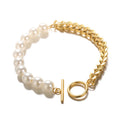 Lateefah OEM Dainty Ot Clasp Stainless Steel Cuban Chain Imitation Pearl Bracelet 18K Gold Bracelet