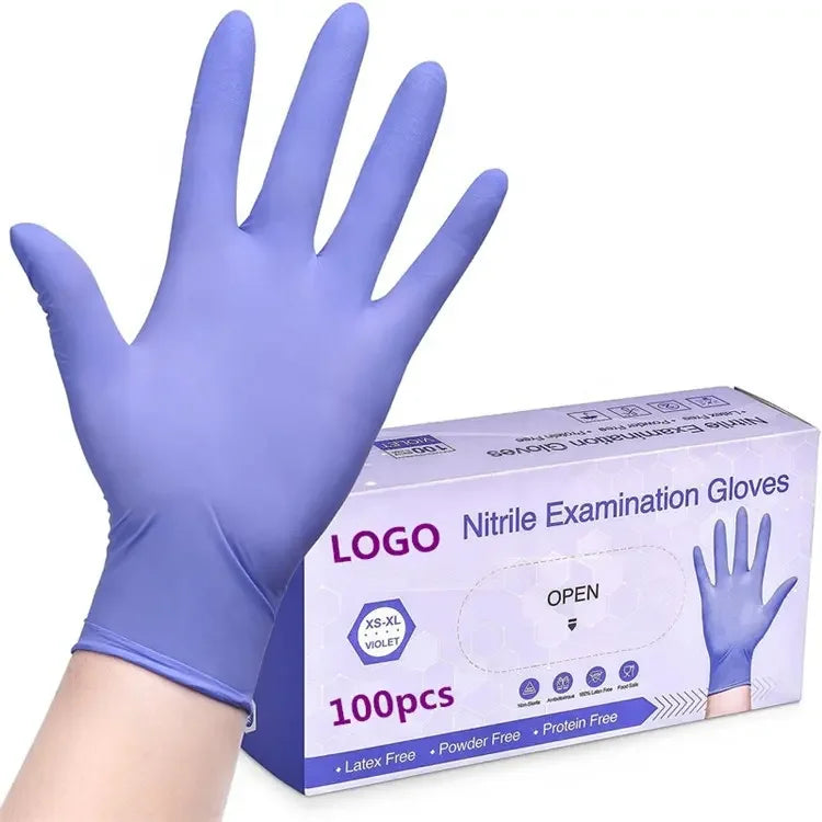 Purple Pure Nitrile Disposable Gloves Anti-Static Anti-Impact Custom OEM Logo Tattoo Food Cleaning Barbershop Nail Beauty Salon