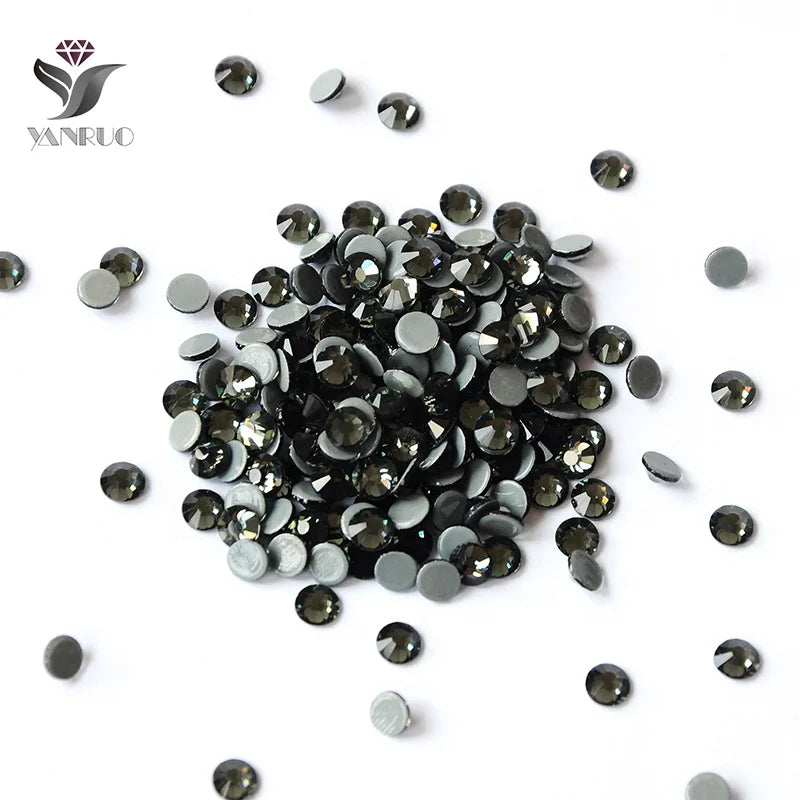 Yanruo 2058HF Black Diamond Glass Hotfix Rhinestones SS10 SS20 Hotfix Rhinestones