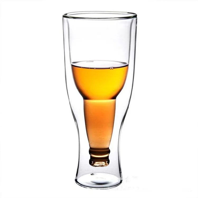 Hand Made Double Walled Glass Beer Soda Cola Bottle Shaped Cup Glass Beer Cup
