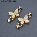 High Quality Anti Rust Nickel Free Gold Plated CZ Pave Big Size Butterfly Shape Spring Clasps for DIY Woman Jewelry Making