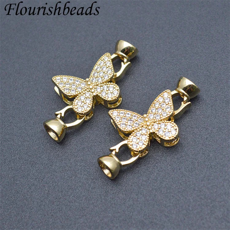 High Quality Anti Rust Nickel Free Gold Plated CZ Pave Big Size Butterfly Shape Spring Clasps for DIY Woman Jewelry Making