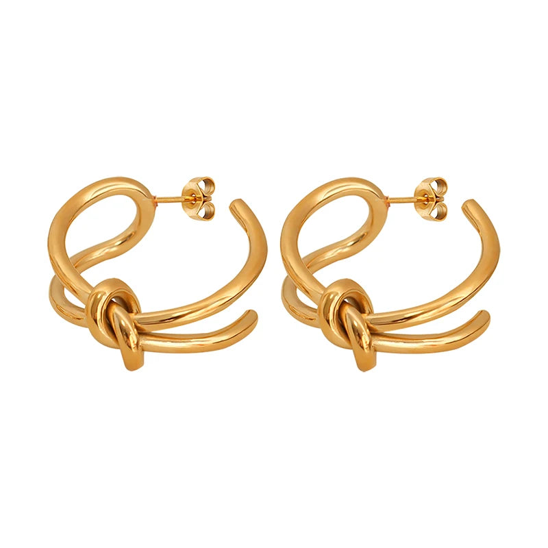 Designer Knot Earrings Metal Stainless Steel Gold Plated Waterproof Earrings